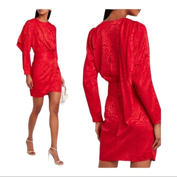 NWT RONNY KOBO Red Shanaya Mini Dress Long Sleeve Draped Small Tinsley Mortimer - Picture 2 of 14